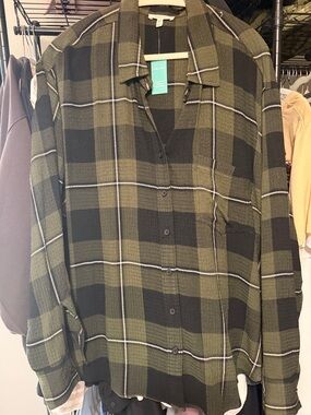 Maurices Olive Green and Black Plaid Button-Down Shirt
